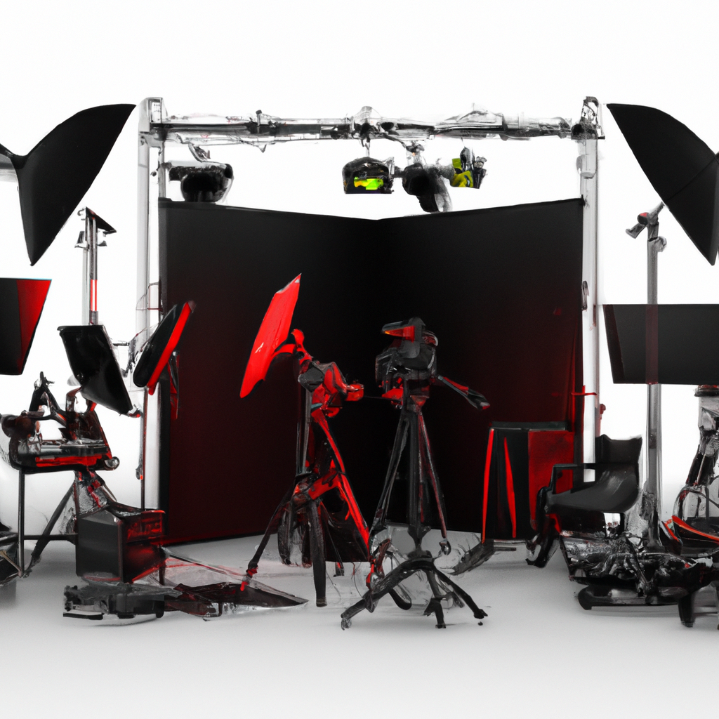 Minimalist news studio with lighting grid